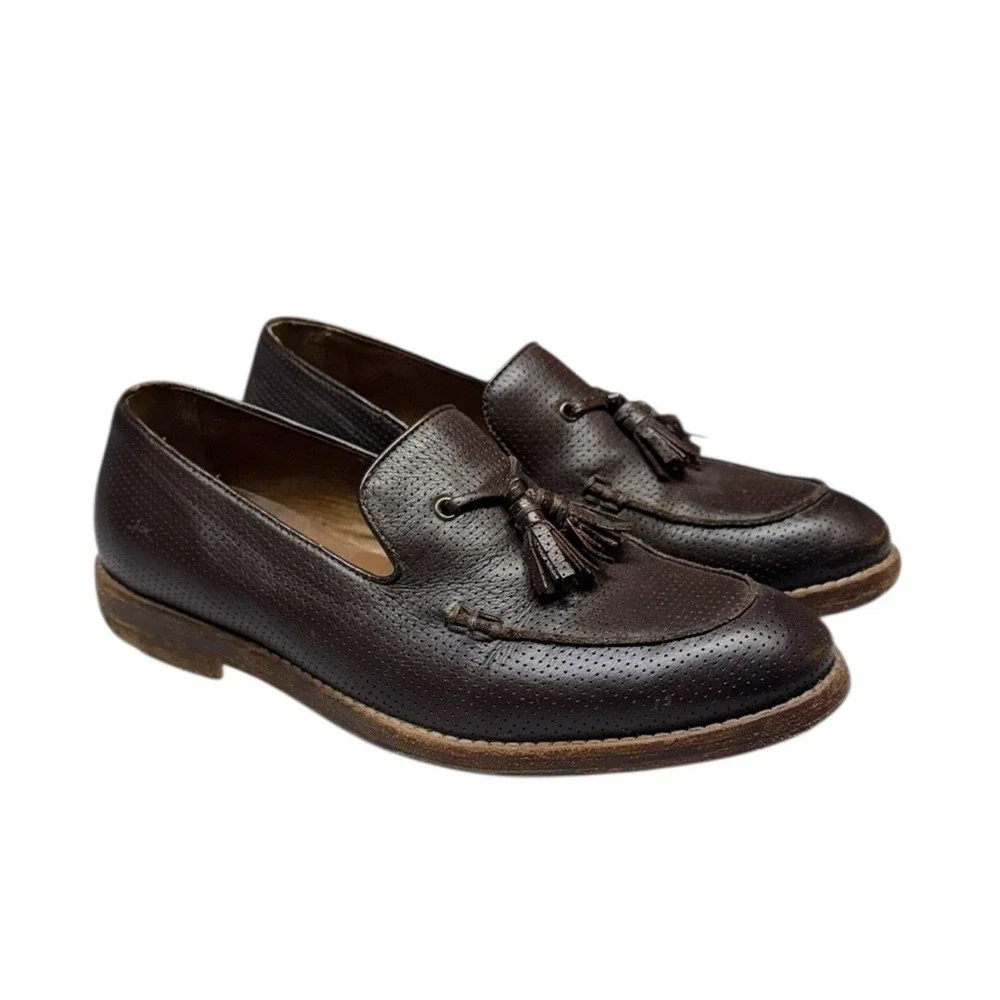 Zara Man Leather Loafers Size 43 Made in Italy Tassel Formal